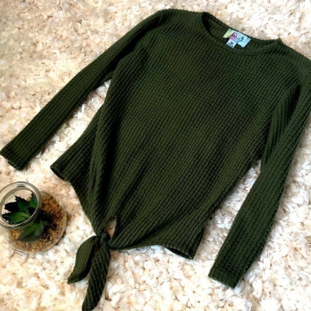 TRULY | Womens Truly 3/4 Sleeve Waist Tie Nature Green Crop Top